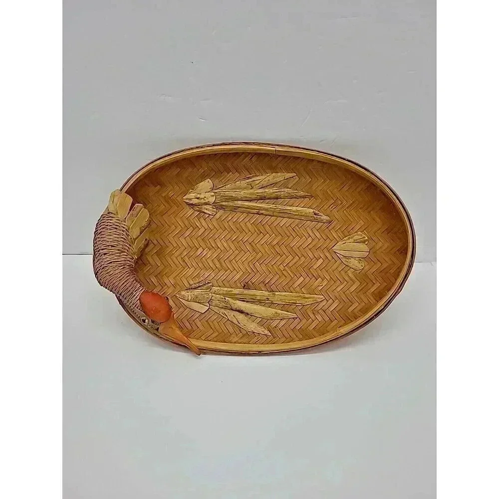 Vintage Shallow Nesting Bird Woven Basket Tray Asian Goose Duck